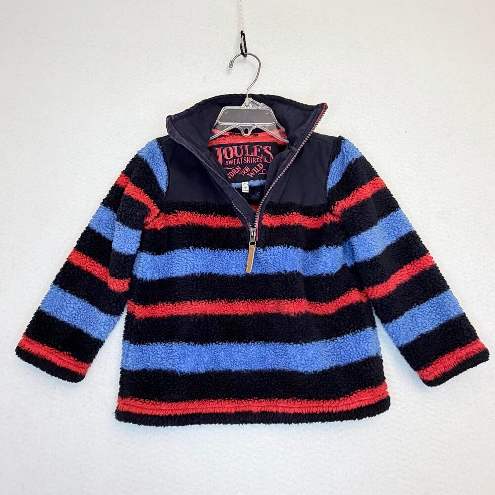 Joules Boys Woozle Fleece 3Y Navy Blue Red Stripe Half Zip Fall